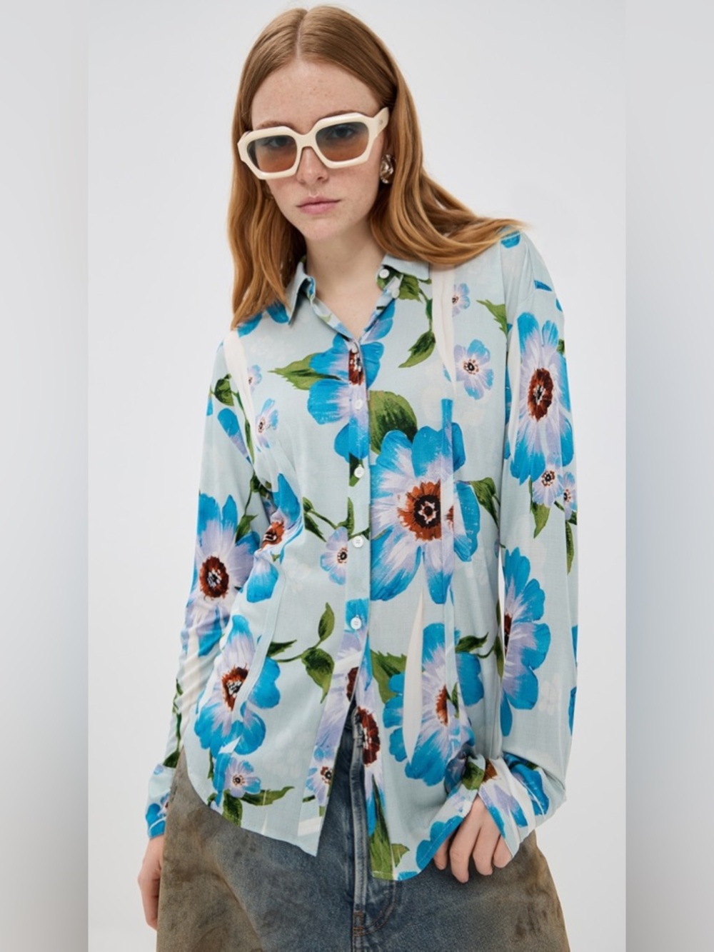 NWT Acne Studios Button up Long Sleeve Shirt Jersey Fabric Floral Print Euro 40